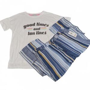 PJ Salvage Two-Piece Lounge Set – Graphic Tee & Striped Pants